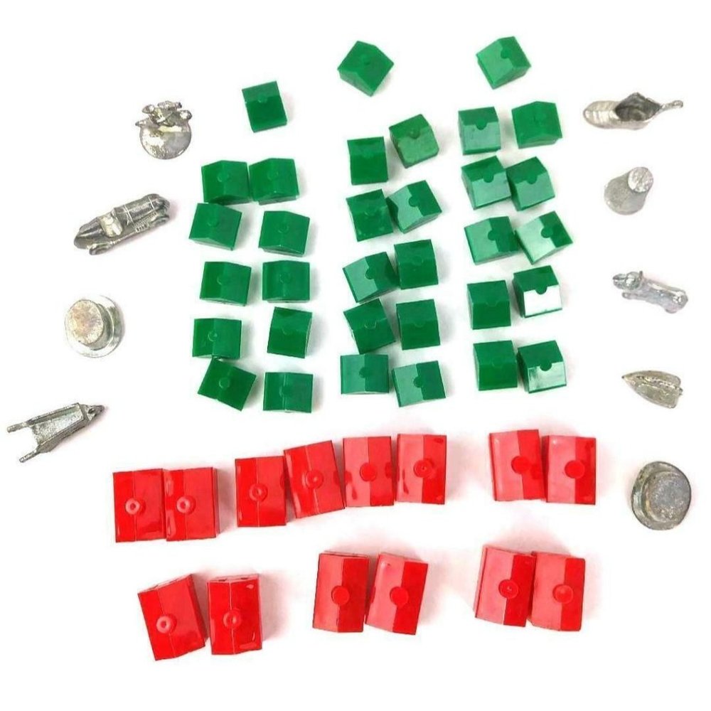 Monopoly Replacement Pieces Tokens Vintage 1961 Dog Horse Car Hotels Houses red